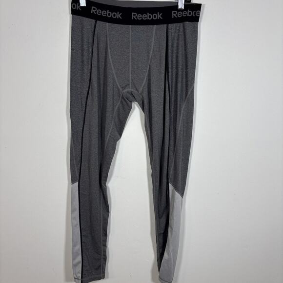 Reebok Compression Base Layer Athletic Leggings Pants Gray Men Large Cold Gear - Picture 2 of 7